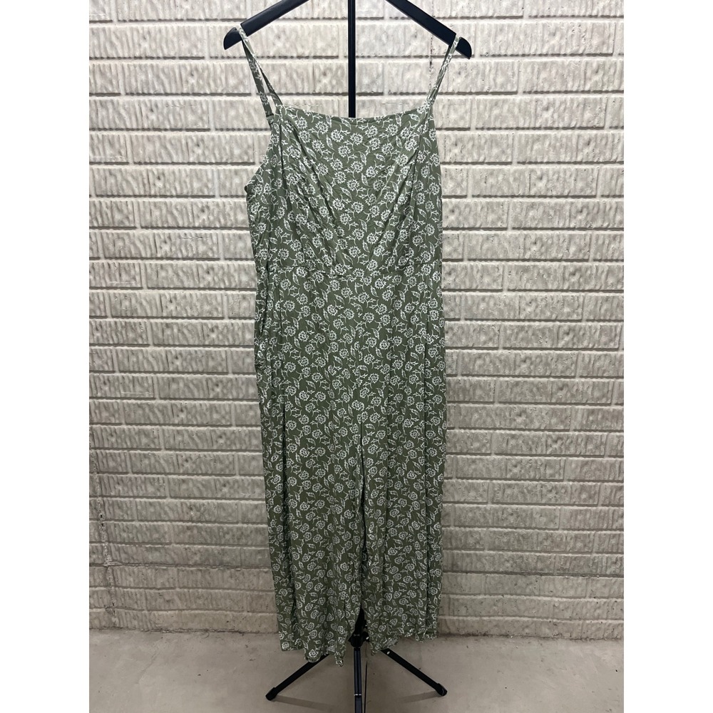 Old Navy Sage Green Floral Smocked Wide Leg Jumpsuit Large Spaghetti Strap Boho